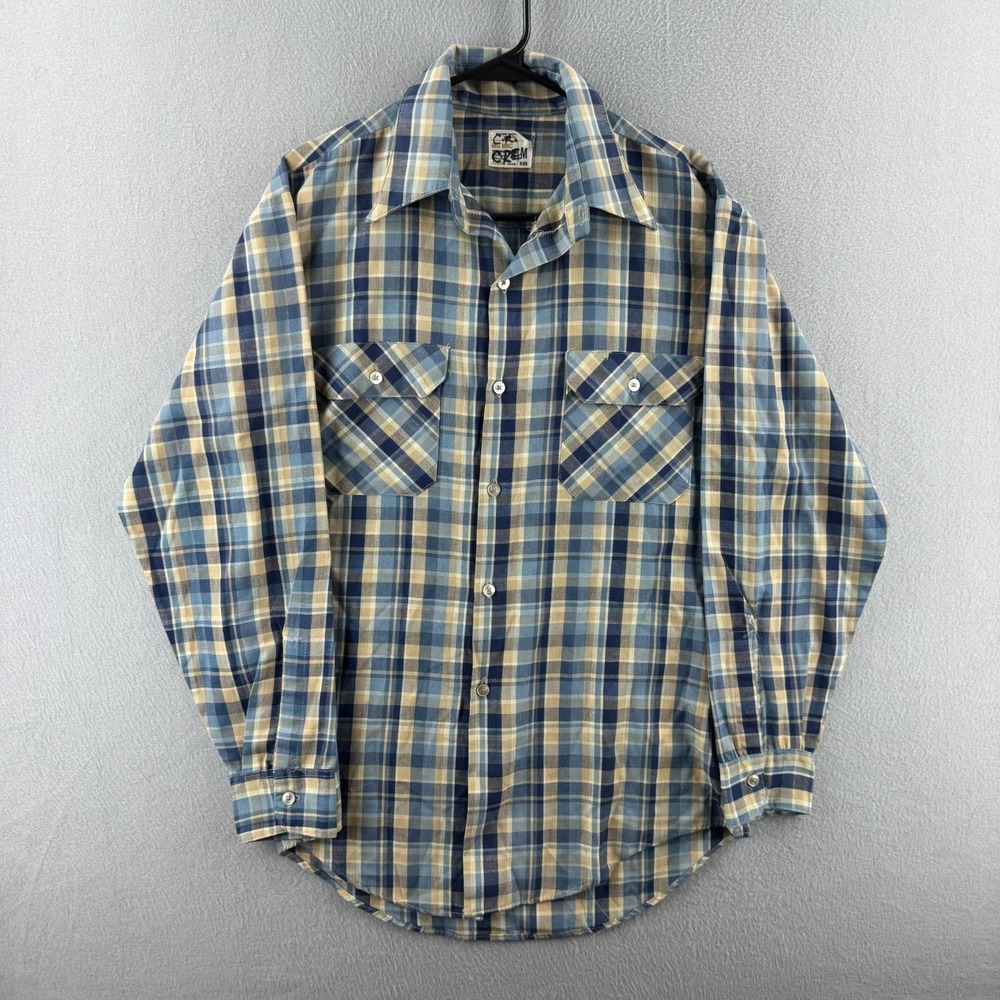 Vintage Big Mac Shirt Mens Medium Blue Button Up Work Shirt 70s 80s Perm Press